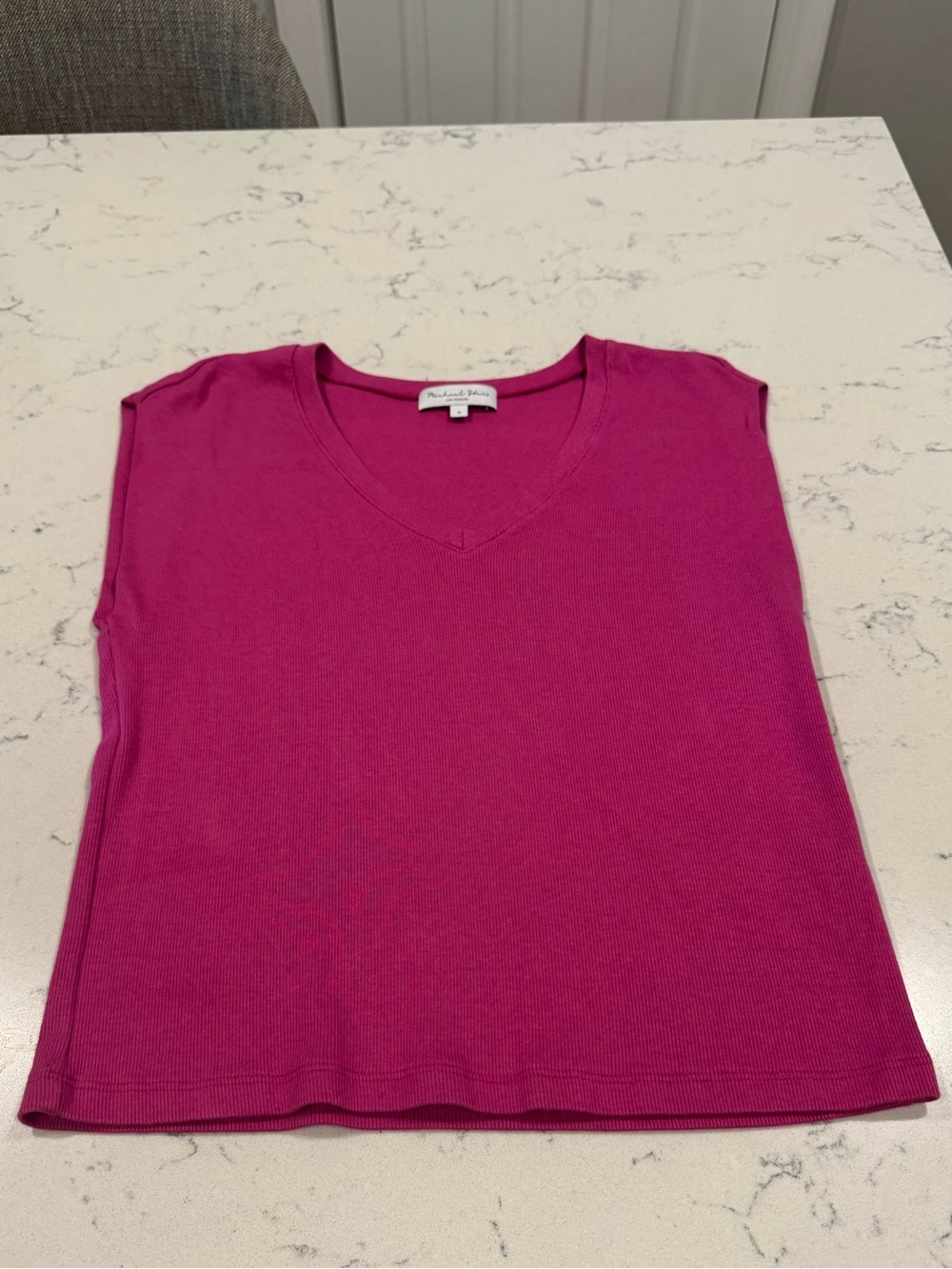 Michael Stars Pink V-Neck Ribbed Tank Top Cotton Blend Size Small